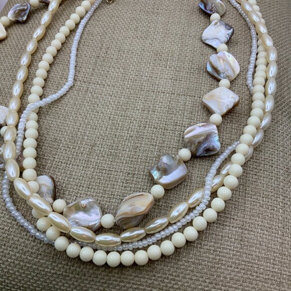 AVON Vintage Mother of Pearl Multi Strands Beaded Faux Pearl Necklace - Picture 1 of 8